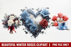 Beautiful Winter Roses Clipart, Christmas Rose Clipart Product Image 1