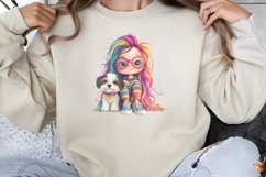 Colorful Girl Dog Clipart PNG Product Image 1