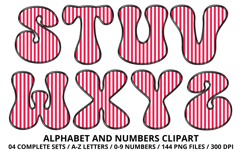 Stripes Alphabet Letters &amp; Numbers Clipart PNG 300DI Product Image 4
