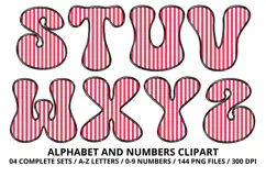 Stripes Alphabet Letters & Numbers Clipart PNG 300DI Product Image 4