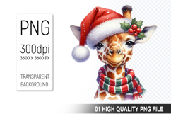 Christmas Giraffe with Santa Hat Clipart, High-Quality PNG Product Image 1