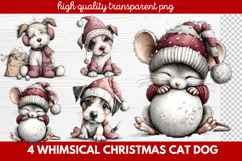 4 Whimsical Christmas Cat &amp; Dog Clipart | Cute Holiday Pet Product Image 1