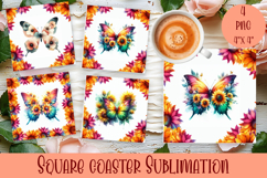 Butterfly square coaster sublimation | Butterfly coaster PNG Product Image 1