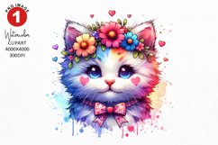 Cute Kitten Valentine Clipart | Watercolor Clipart Product Image 1