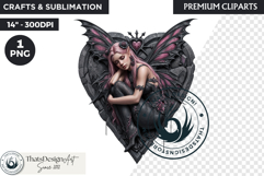 Pastel Goth Fairy Clipart, Black Pink PNG fantasy clipart Product Image 1