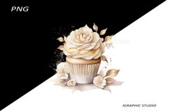 Gold Flowers Cupcake Clipart Product Image 1
