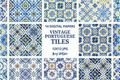 14 Vintage Portuguese Tiles Digital Paper Pack Azulejos Product Image 1