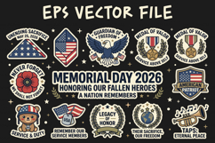 Memorial Day 2026 Patriotic Military Sticker Bundle EPS Pack Product Image 1