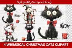 4 Whimsical Christmas Cats Clipart | Cute Holiday Cat PNG Product Image 1