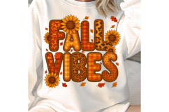 Fall Vibes Clipart Retro Bubble Letters with Fabric Texture Product Image 1