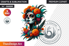 Floral Vibrant la catrina Day of Dead Clipart Sugar skull Product Image 1