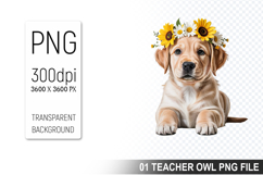 Cute Floral Dog, Animal Sublimation Clipart PNG Product Image 1