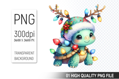 Watercolor Christmas Turtle With Lights Clipart PNG Bundle Product Image 11