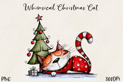 Cute Christmas Cat PNG | Whimsical Holiday Kitty Clipart Product Image 1