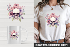 Watercolor floral skull sublimation clipart png Product Image 1
