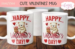 Happy Valentine's day mug wrap PNG, Cute Valentines bear PNG Product Image 2