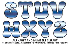 Stripes Alphabet Letters & Numbers Clipart PNG 300DI Product Image 4