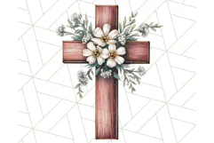Faith Cross PNG with Flowers, Watercolor Religious Art Print Product Image 2