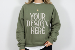 Military Green Gildan 18000 Mockup, Sweatshirt Crewneck Mock Product Image 1