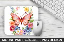 Rainbow Butterfly and Flowers Sublimation Mouse Pad Design Product Image 1