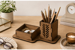 Wooden Pen Holder Organizer Laser Cut SVG Product Image 1