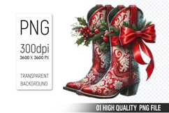 Watercolor Christmas Cowboy Boots Clipart PNG Bundle Product Image 10