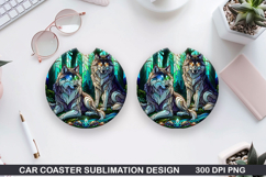 Foxes Wolves Car Coaster Sublimation| Foxes Coaster PNG Product Image 1