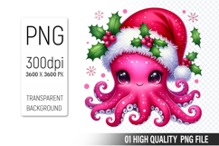 Watercolor Christmas Octopus Clipart PNG Bundle, 23 Designs Product Image 10