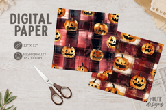 Plaid Halloween Pumpkin Digital Paper jack-o'-lanterns Product Image 1