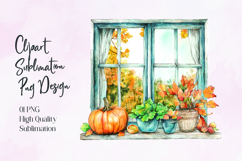 Autumn Window Watercolor Sublimation PNG Product Image 1
