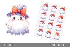 Cute Ghost Sticker Template. Cute Halloween Sticker Design Product Image 1