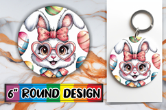 Whimsical Circle Keychain Sublimation PNG, Easter Bunny Product Image 1