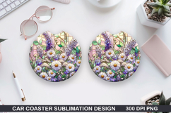 Flower Car Coaster Sublimation| Spring Flowers Coaster PNG Product Image 1