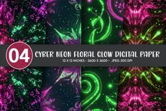Cyber Neon Floral Glow Digital Paper Product Image 1