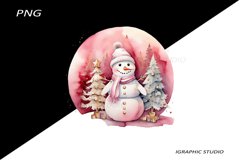 Pink Snowman Clipart, Gold and Pink Chistmas Clipart Product Image 1