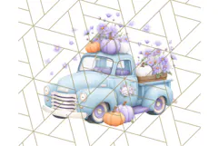 Vintage Truck Pumpkin and Fall Flowers PNG Clipart, Autumn Product Image 2