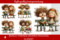 Bench friends Women reading Clipart Product Image 1