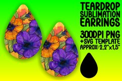 Colorful Flowers Teardrop Earring Sublimation PNG Product Image 1