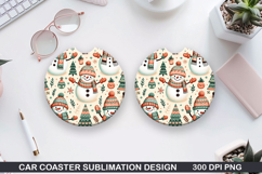 Retro Christmas Snowman Car Coaster Sublimation Design Product Image 1