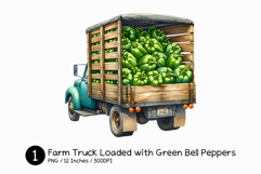 Farm Truck Loaded with Green Bell Peppers Watercolor PNG Product Image 1