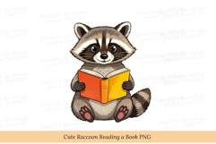 Cute Raccoon Reading a Book PNG Book Lover Animal Clipart Product Image 2