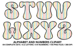 Watercolor Stripes Doodle Alphabet PNG Retro Letters 300 DPI Product Image 4