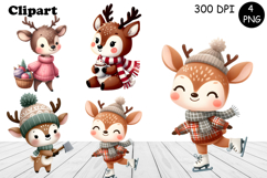Christmas bunny animals winter Watercolor Clipart Product Image 1