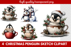 Christmas Penguin Sketch Clipart | Hand-Drawn Holiday Product Image 1