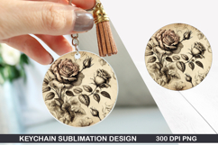 Flower Keychain Sublimation - Valentine Keychain PNG Design Product Image 1