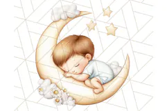 Sleeping Baby on Moon PNG, Cute Night Sky Baby Clipart Png Product Image 2