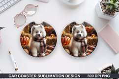 Samoyed Dog Car Coaster Sublimation| Halloween Coaster PNG Product Image 1