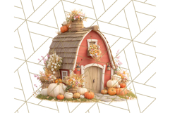 Fall Barn Clipart PNG With Pumpkins and Flowers, Autumn Png Product Image 2