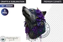 Floral Wolf Fantasy clipart, Botanical Wildlife Graphics PNG Product Image 1