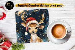 Christmas Deer Square Coaster sublimation,Deer Coaster png Product Image 1